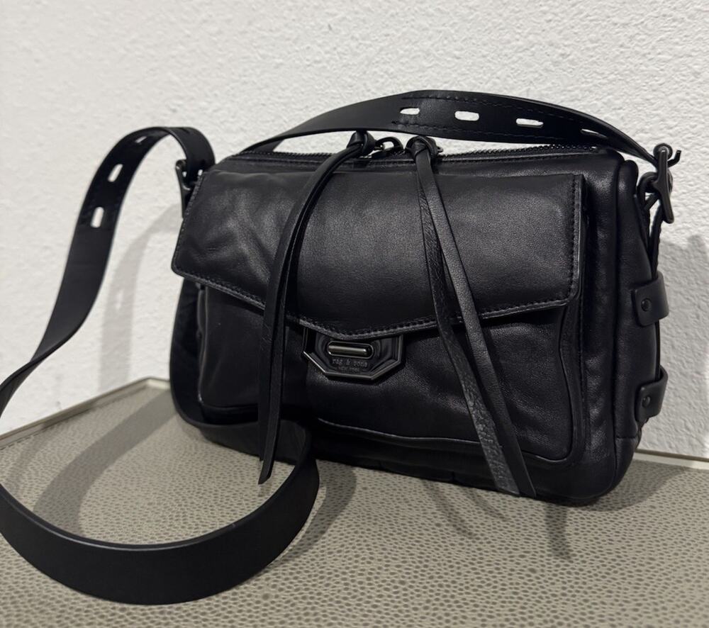 Rag & Bone Small Field Messenger Bag Black Leather Crossbody NEW
